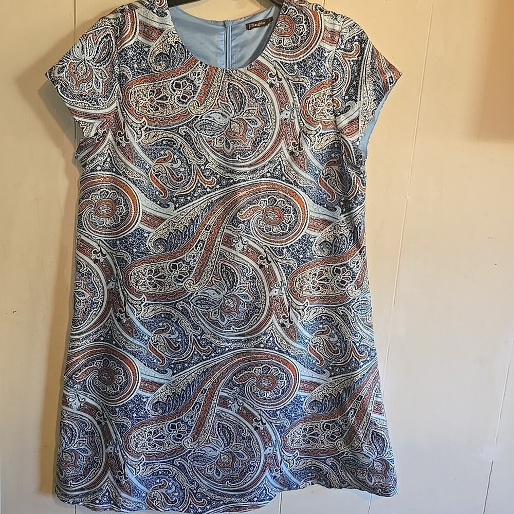 J. McLaughlin Silk Paisley Swing Cap Sleeve Lined Dress SZ L 32" Long